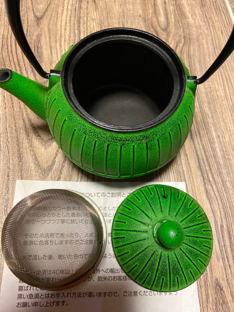 OIGEN 緑色 南部鉄瓶 取扱説明書付き