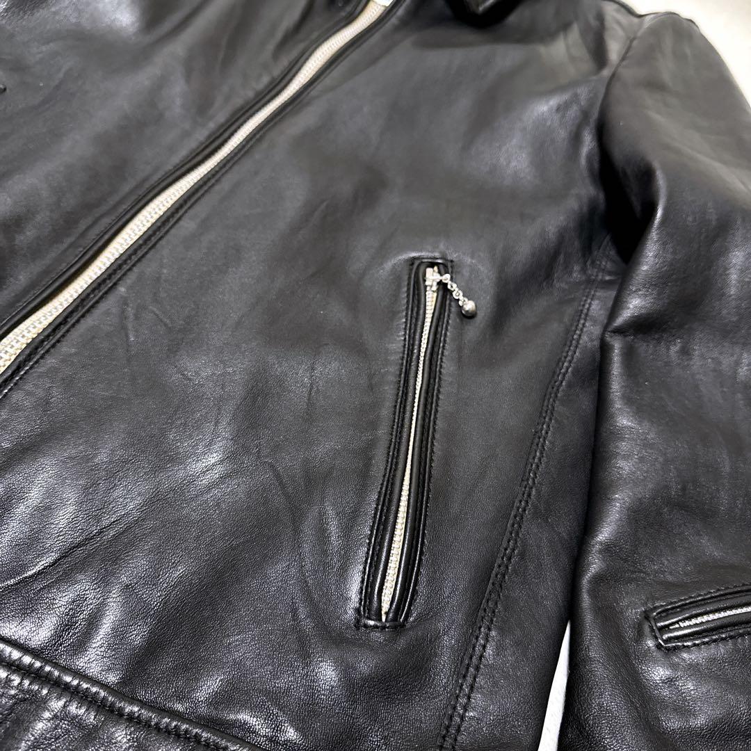 【極美品】XLサイズ ナノユニバース シープスキン シングルライダース 黒 赤