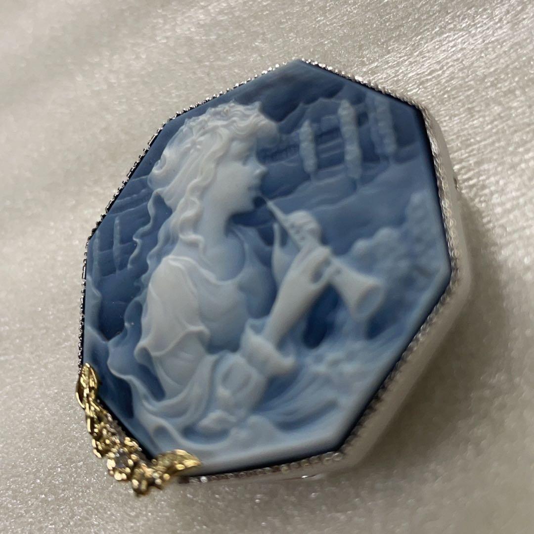 K18 SV925 メノーカメオ ダイヤモンド付き ブローチ ペンダント