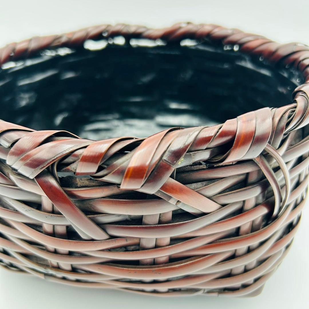 【和田和一斎　煤竹　栄螺籠炭斗　淡々斎宗匠書付】共箱 共布　花籠 茶道具 竹籠