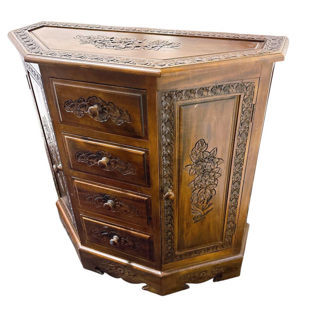 アンティーク　彫刻 チェスト 引き出し 4段 サイドボード キャビネット モダン