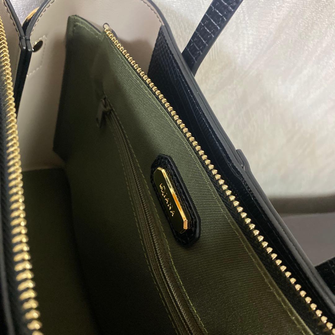 【新品未使用】リザードカタオシゴウヒスムース ハンドバッグ 黒　ダイアナ