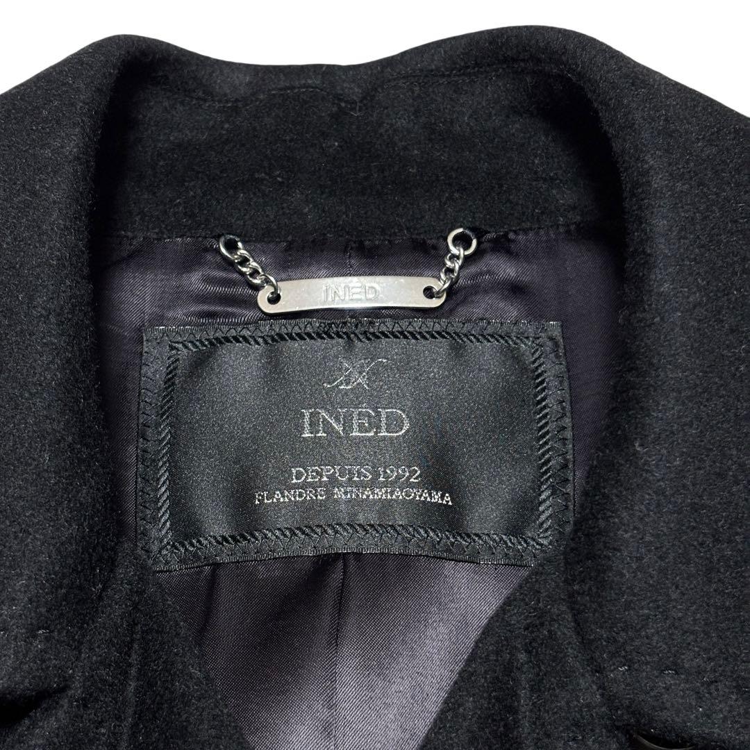 美品 INED イネド カシミヤ100% チェスターコート ブラック ベルト
