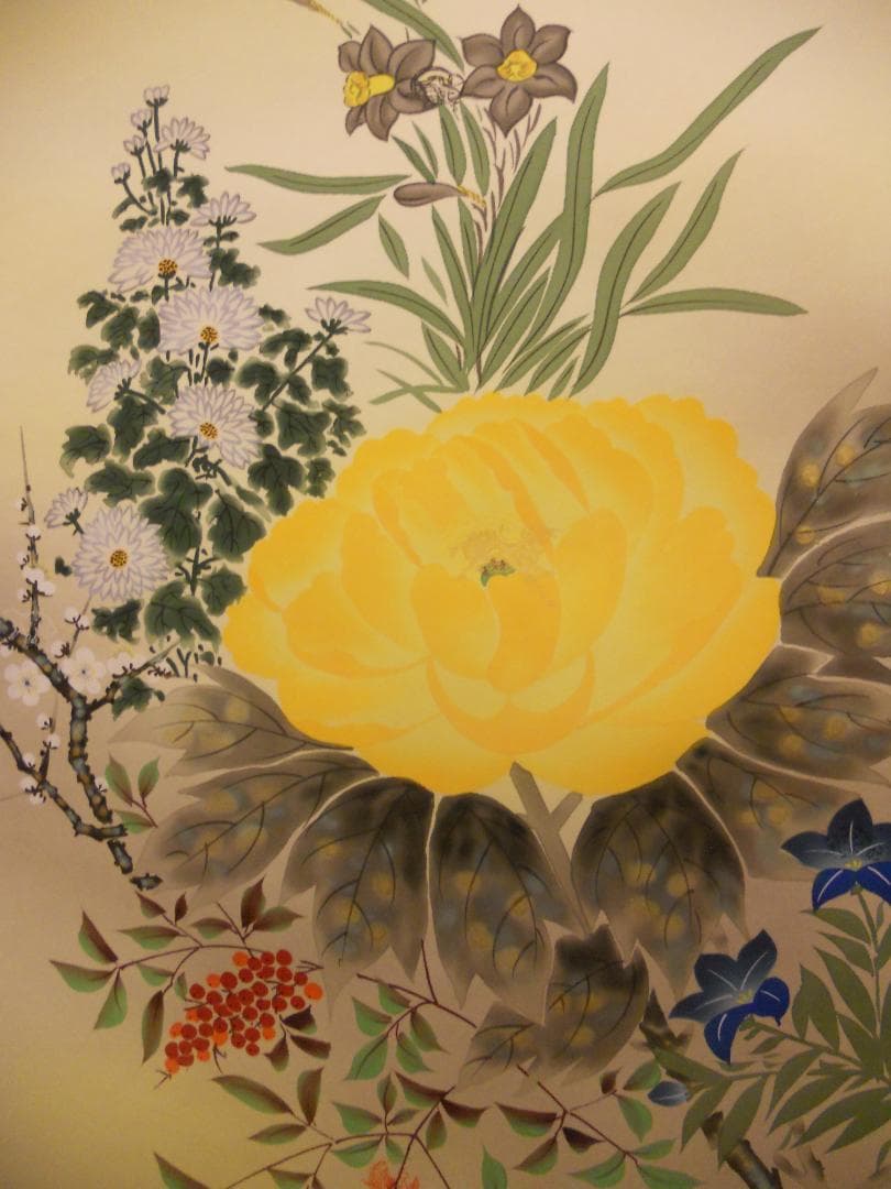 掛け軸 河田雲鳳 『 五帝四季花 』 絹本 希少 軸装 茶道具 掛軸 美品 です