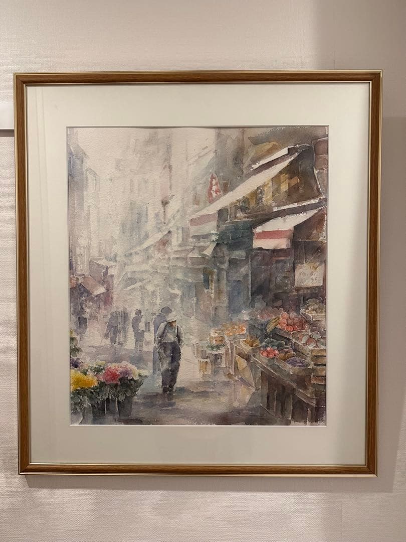 水彩画原画額装　パリの景色