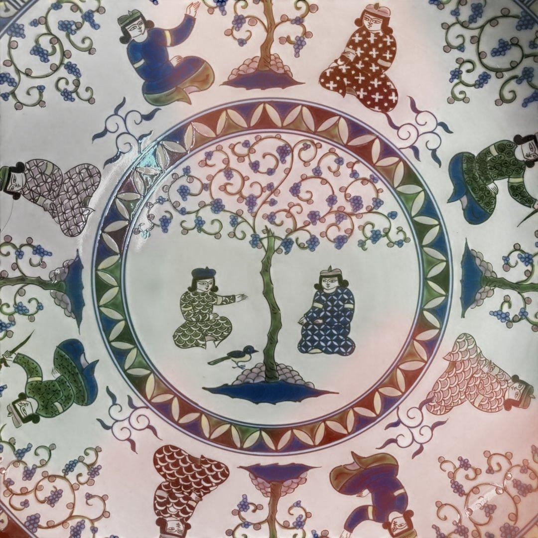 【源右衛門】古伊万里の伝統　名窯　舘林源右衛門作　染錦ミナイ手樹下美人図　特大皿