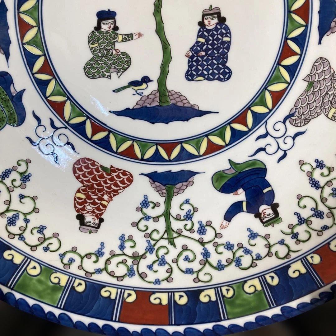 【源右衛門】古伊万里の伝統　名窯　舘林源右衛門作　染錦ミナイ手樹下美人図　特大皿