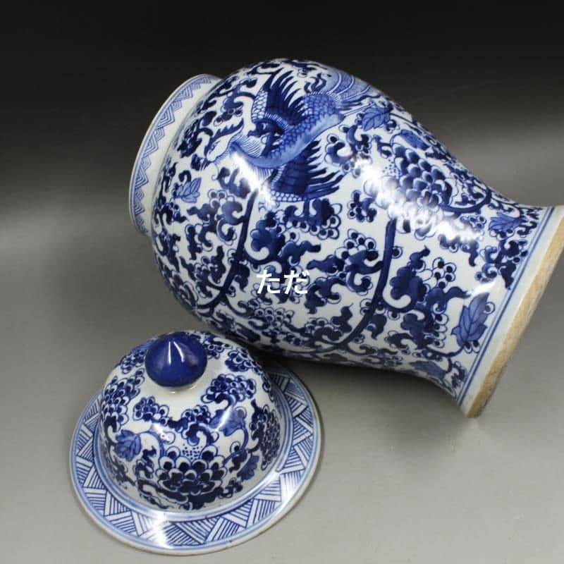 青花に花鳳紋将軍缶 景徳鎮 陶磁器 装飾品 現代工芸品 美術品 置物