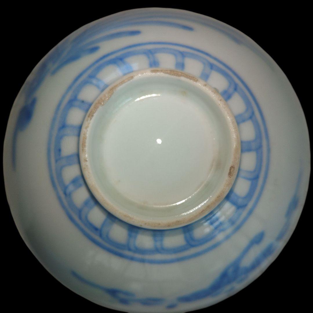 李朝?　不死鳥染付白磁茶碗　古美術