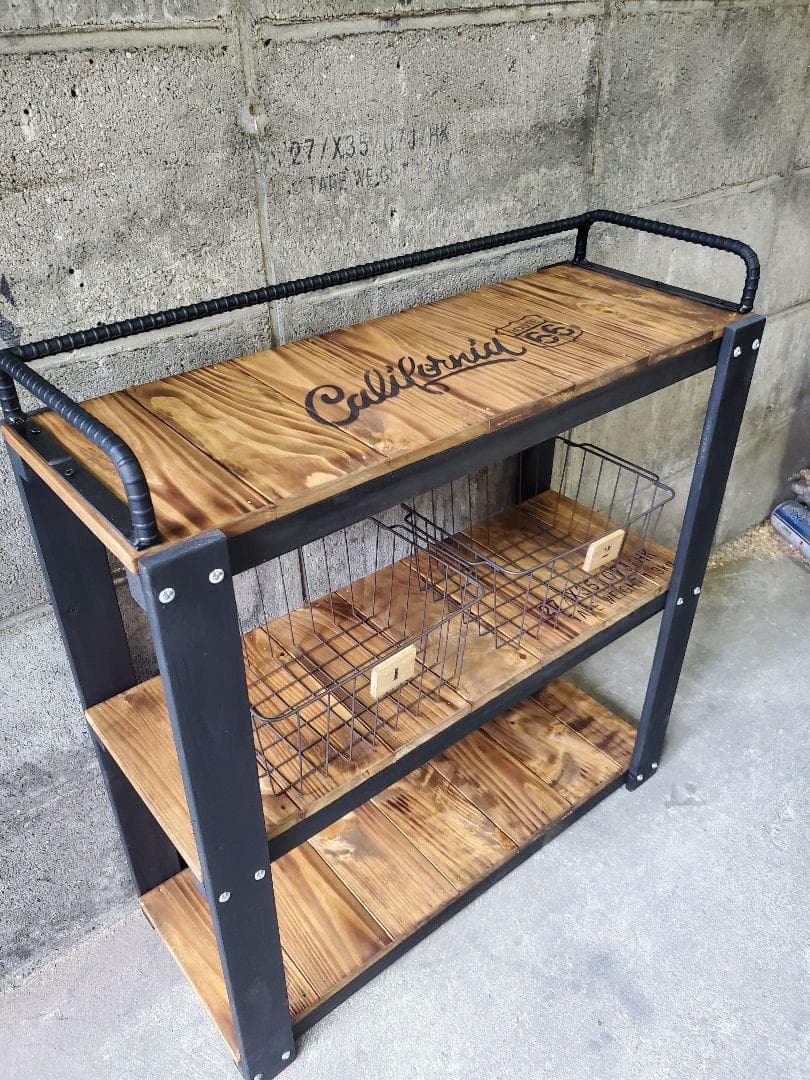 鉄筋バーラック　木製ラック　棚　収納　男前インテリア　インダストリアル 1010