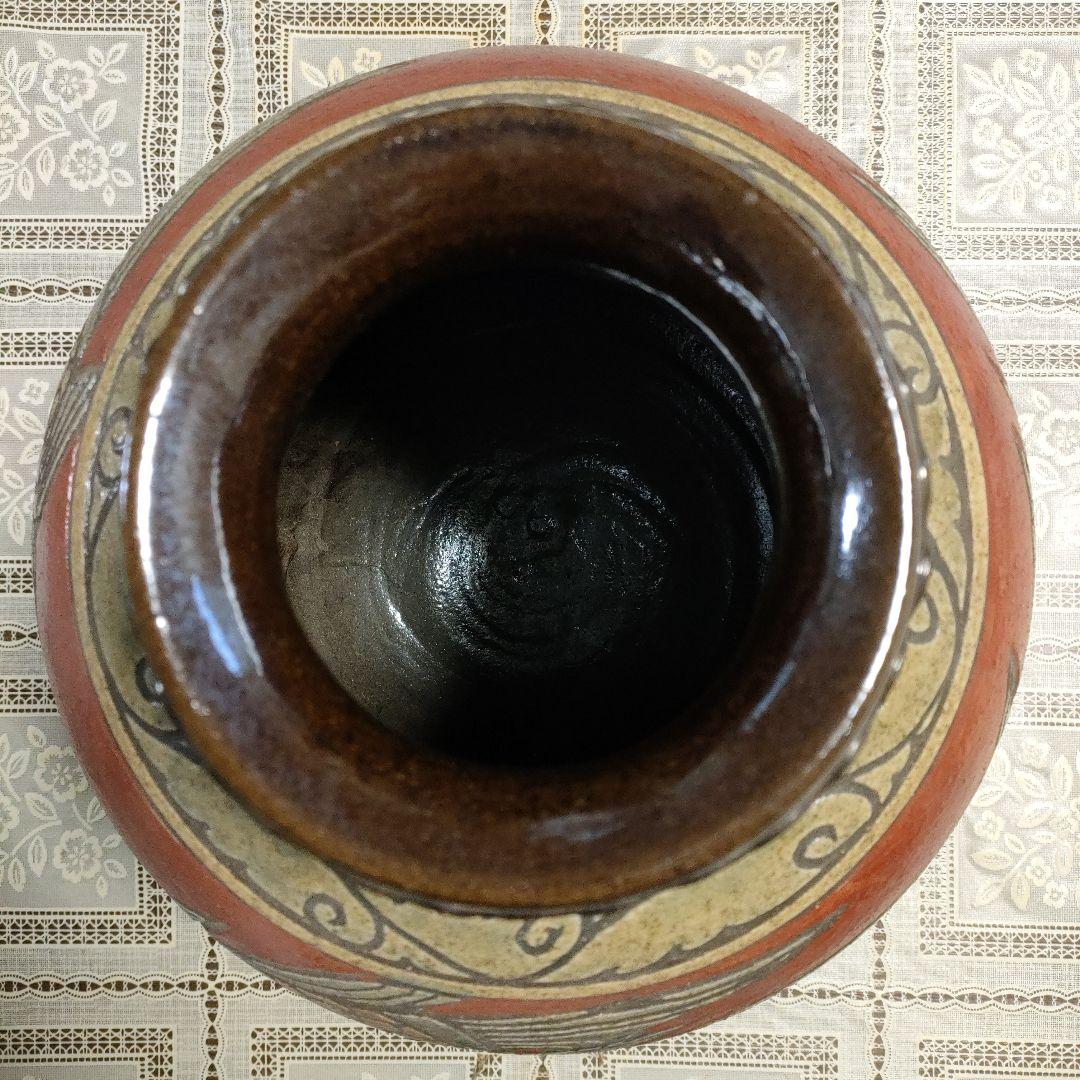 小橋川清正　壺屋焼『魚紋大壺　花瓶』