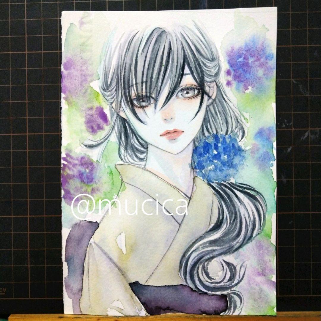 専用　手描きイラスト 《 滲む6月の君 》絵画　水彩画