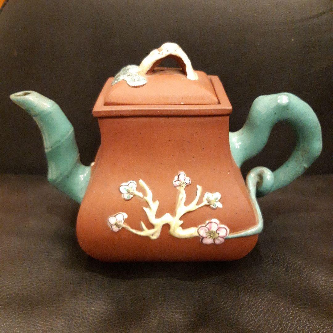 唐物　宜興紫砂　色絵花文　朱泥急須　単孔口　煎茶道具 ヴィンテージ 中国茶器