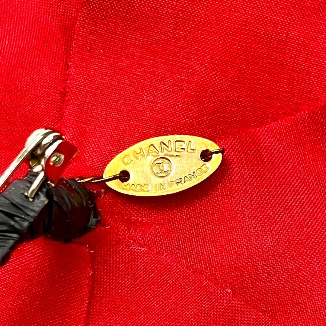 CHANEL カメリア コサージュ ブローチ シャネル ベルベット レッド 赤