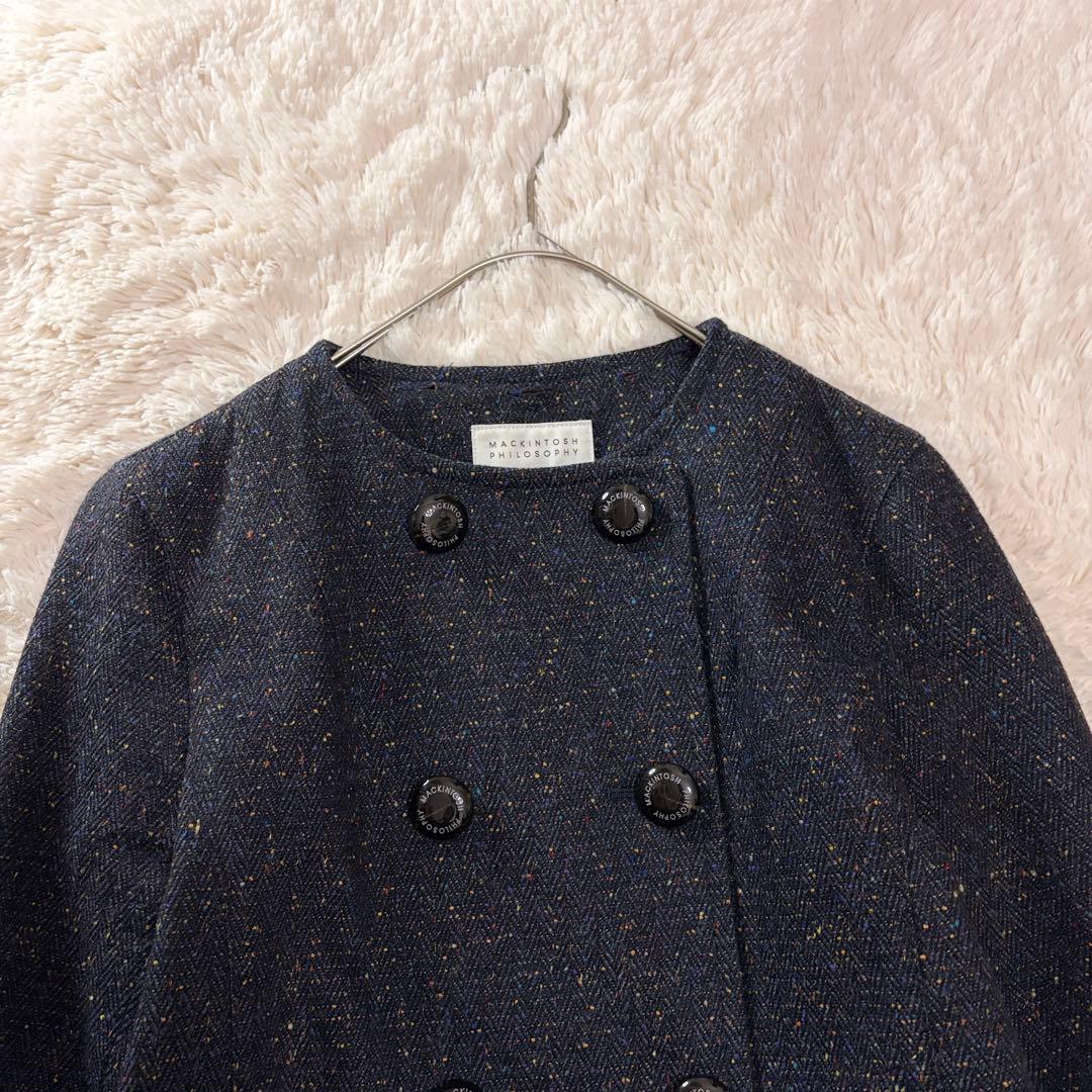 マッキントッシュフィロソフィー ネップツイード ダブルコート ネイビー 2way