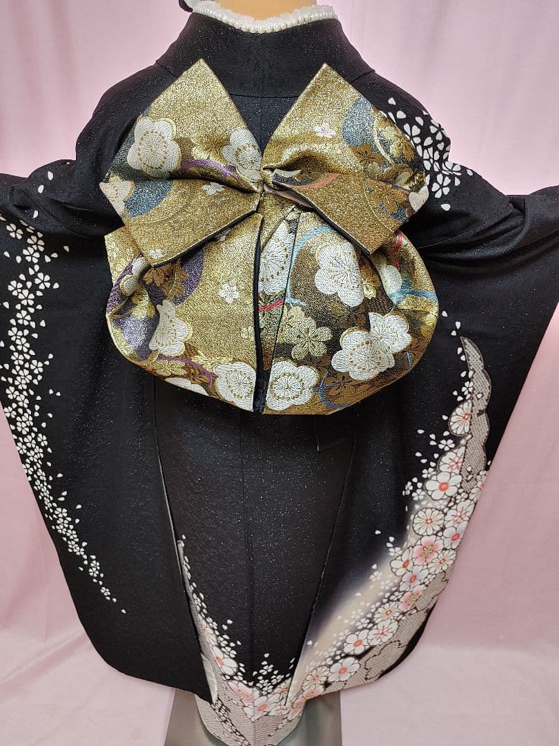 大人可愛い♥️振袖　袋帯　帯揚げ　帯締め　黒ラメ　白