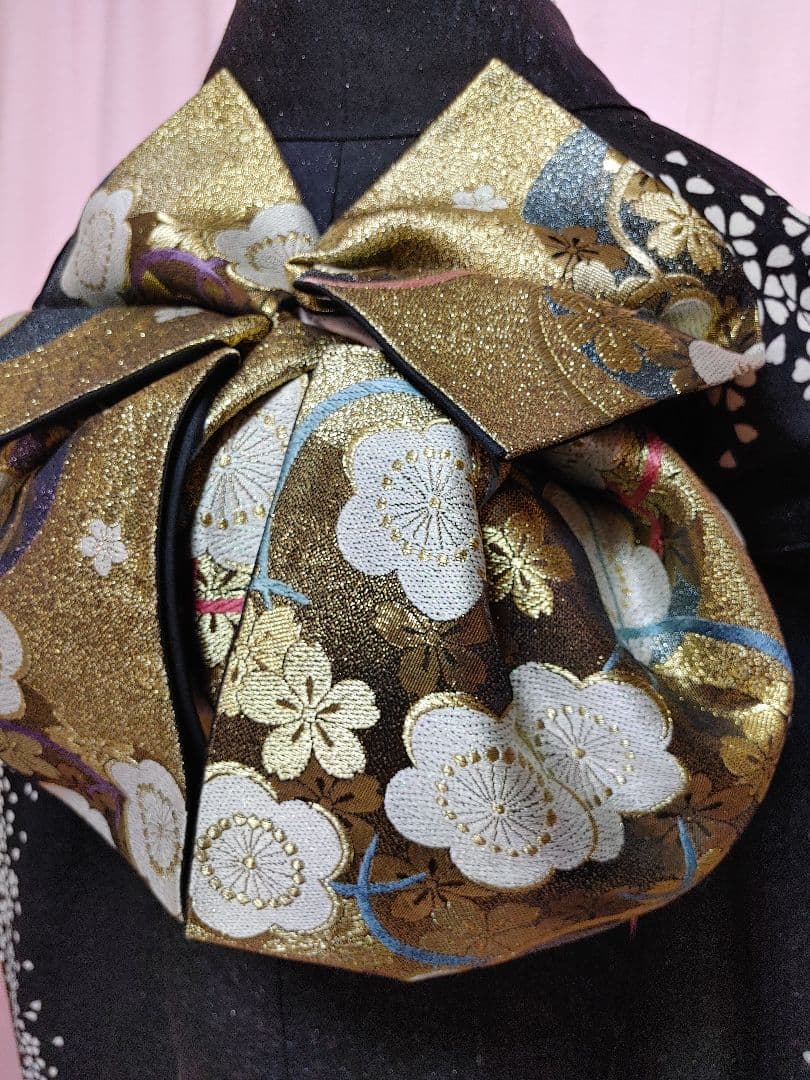 大人可愛い♥️振袖　袋帯　帯揚げ　帯締め　黒ラメ　白