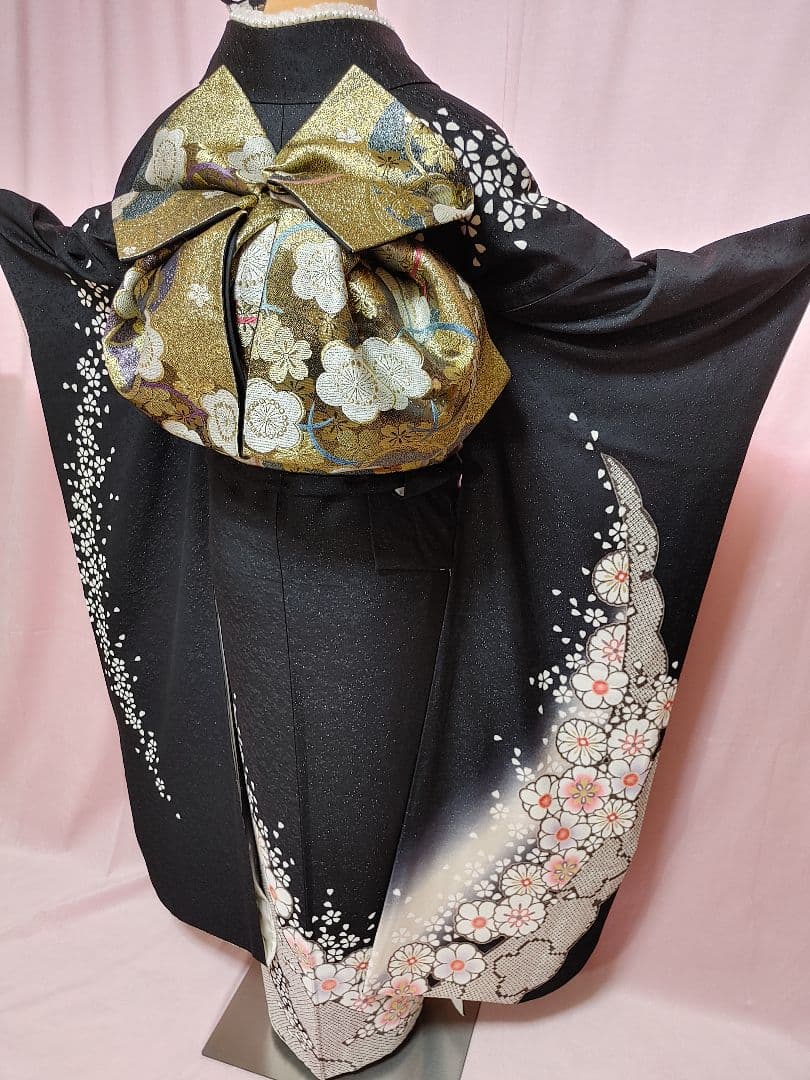 大人可愛い♥️振袖　袋帯　帯揚げ　帯締め　黒ラメ　白