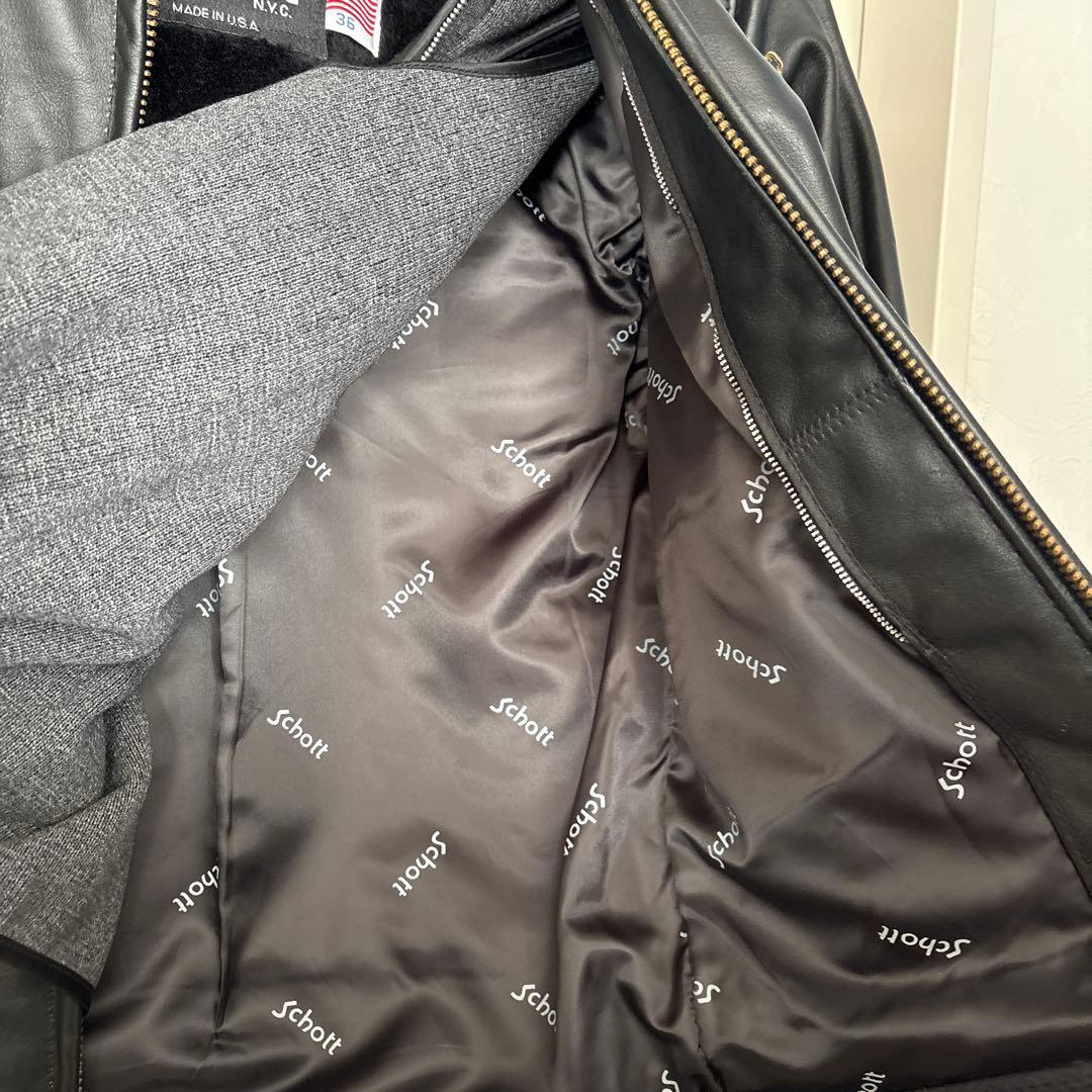 Schott NYC ブラックレザーシングルライダースジャケット
