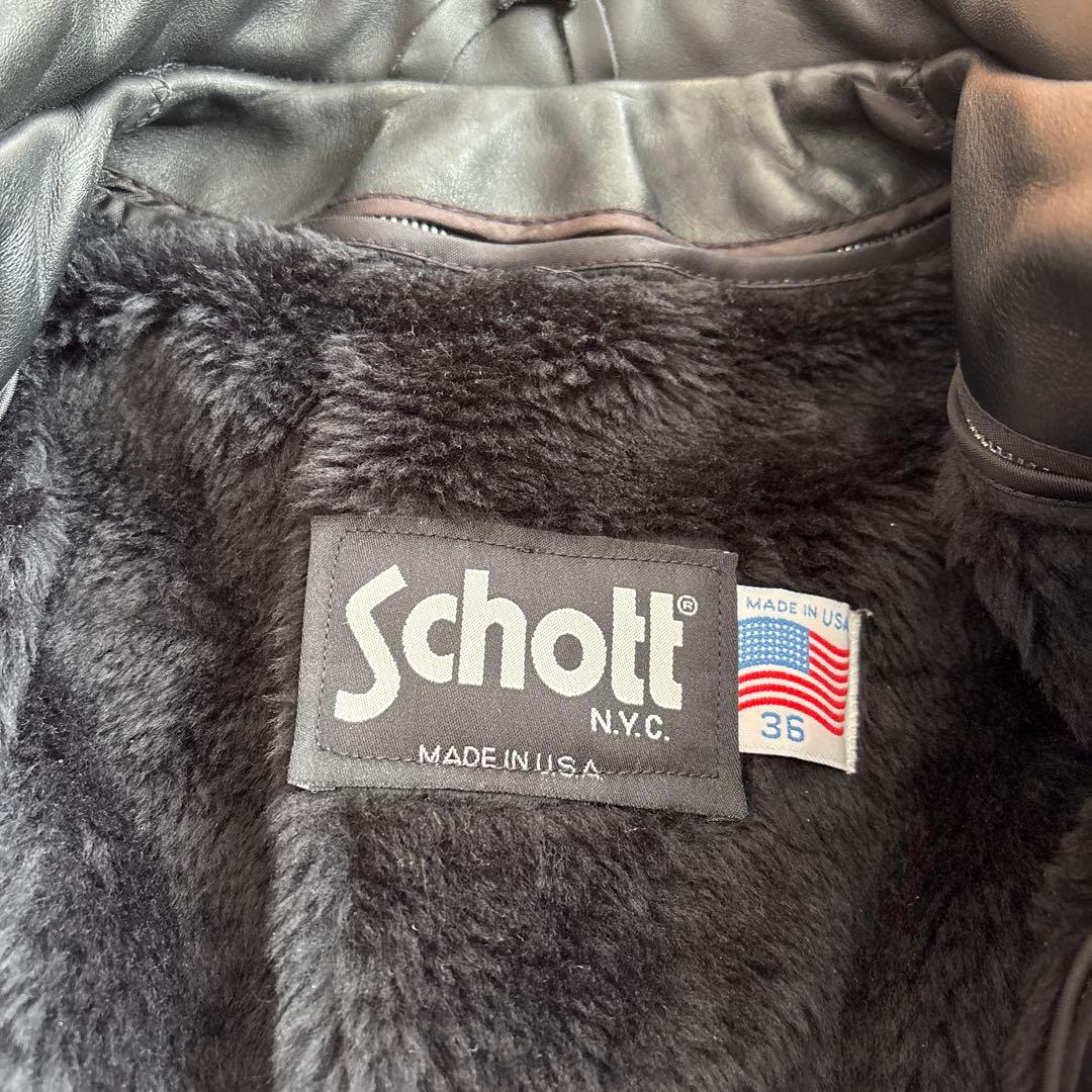 Schott NYC ブラックレザーシングルライダースジャケット