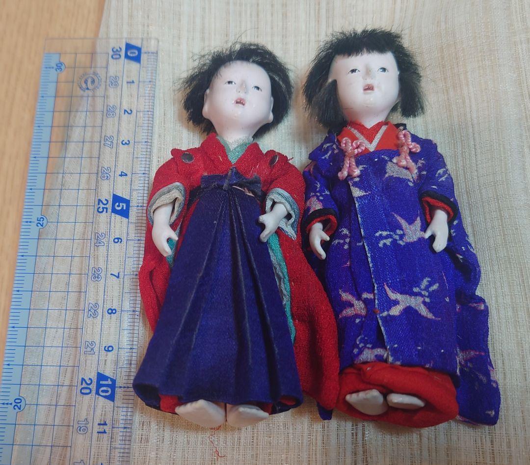 [2体セット] 豆市松人形 古布