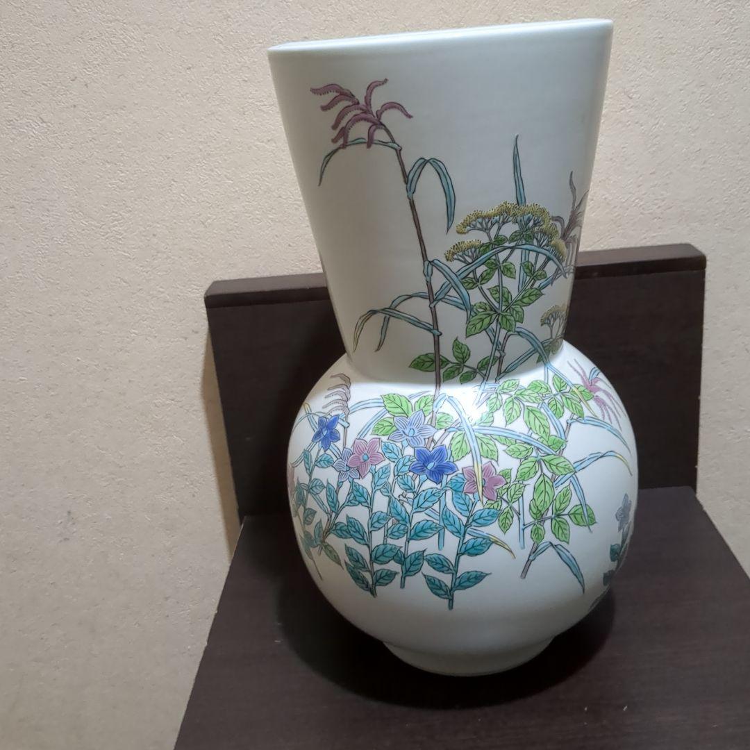 九谷焼 花瓶 山上義正  染付山茶花