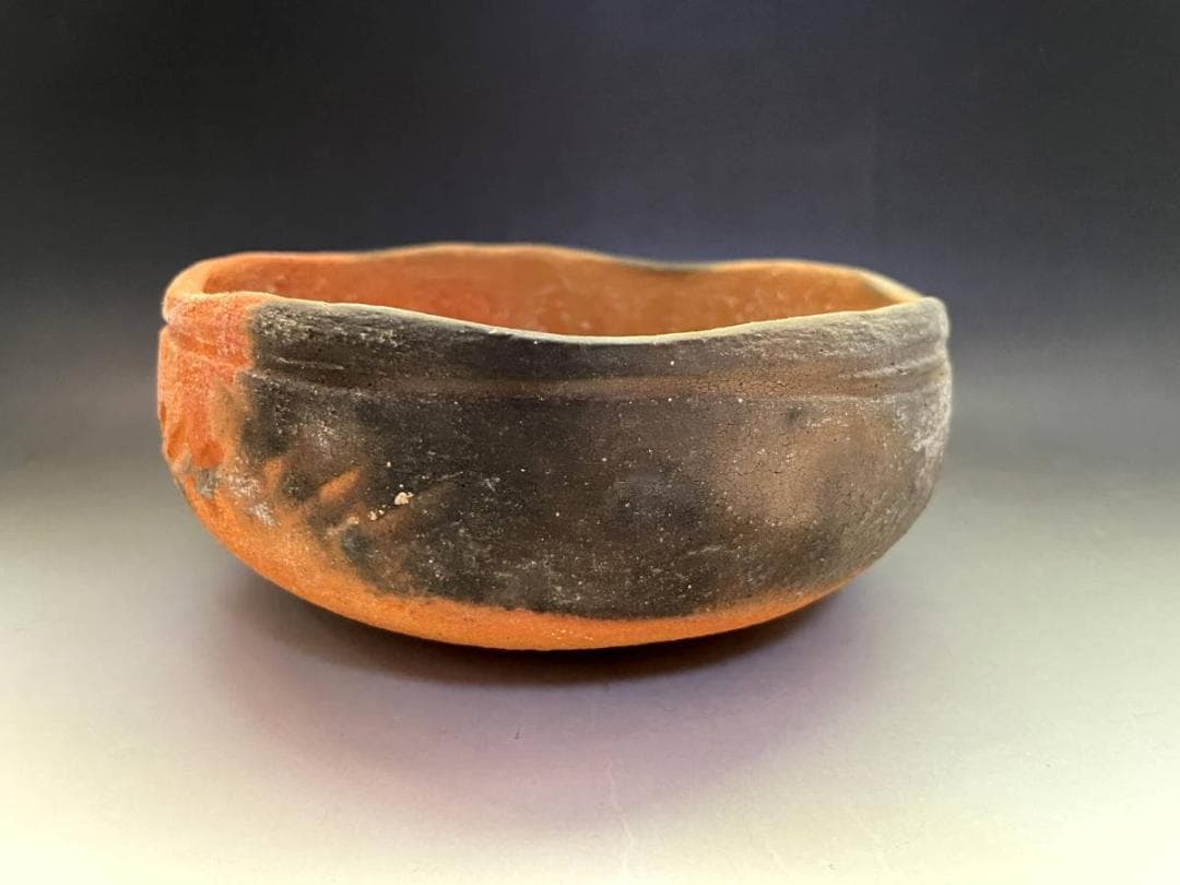 灰器■焼貫灰器 二代長楽作 「小川長楽」 赤楽 灰入れ 灰鉢 灰器 京焼 共箱■