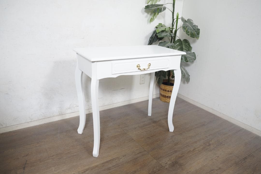 ミー☆ 　　猫脚デスク　引き出し　金取っ手　ホワイト