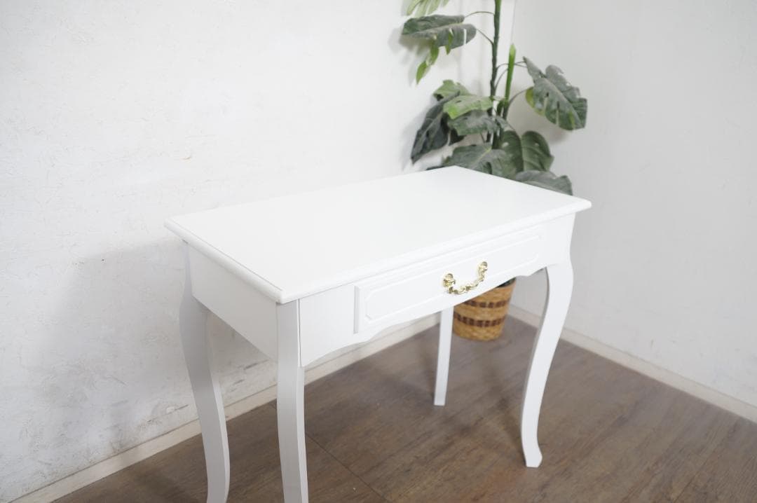 ミー☆ 　　猫脚デスク　引き出し　金取っ手　ホワイト