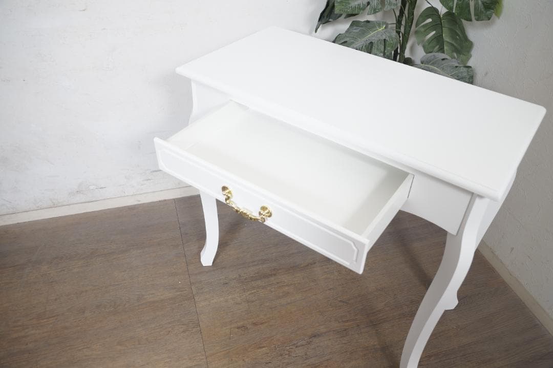ミー☆ 　　猫脚デスク　引き出し　金取っ手　ホワイト