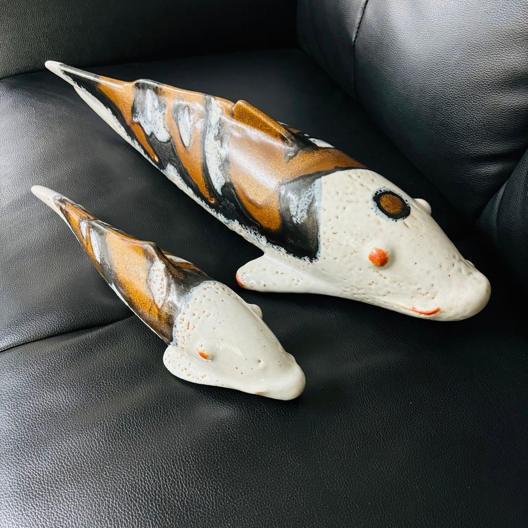 美濃焼　鯉　水野守山　置物　大小セット