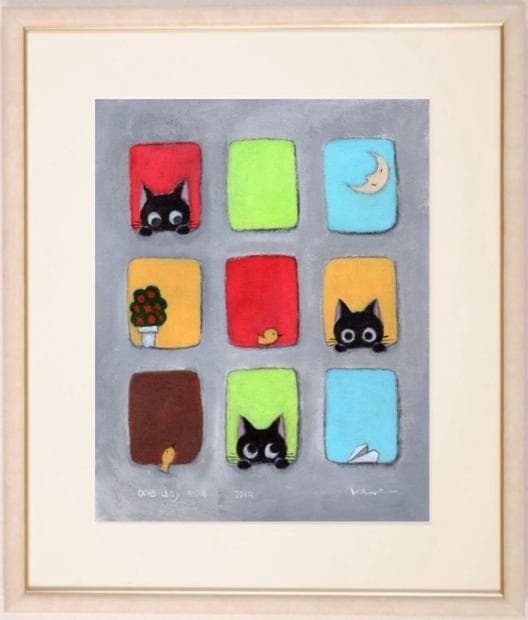 【香月和夫・アクリル画】猫の絵「one day #4」