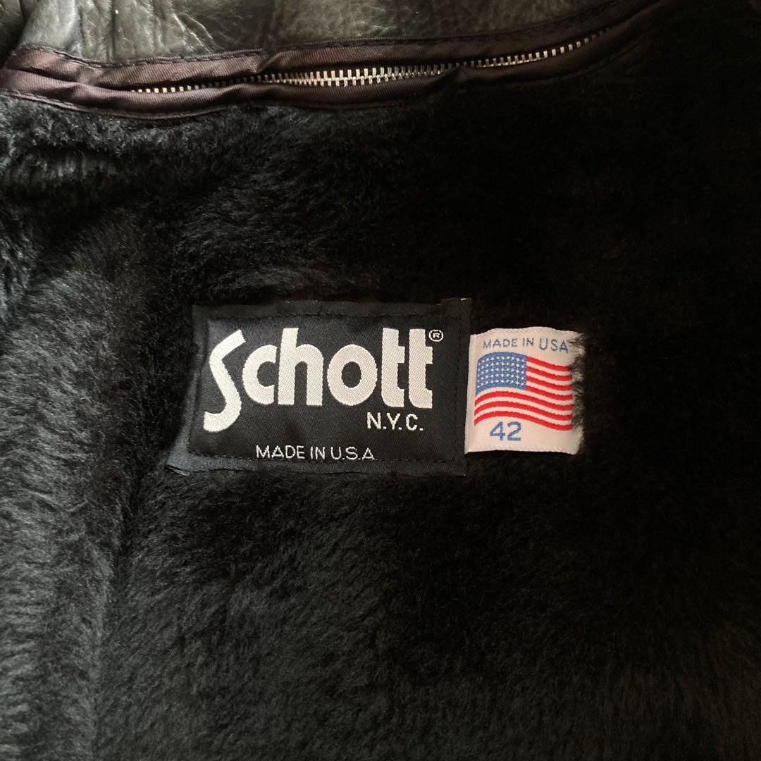 Schott ブラック レザー シングルライダースジャケット 42