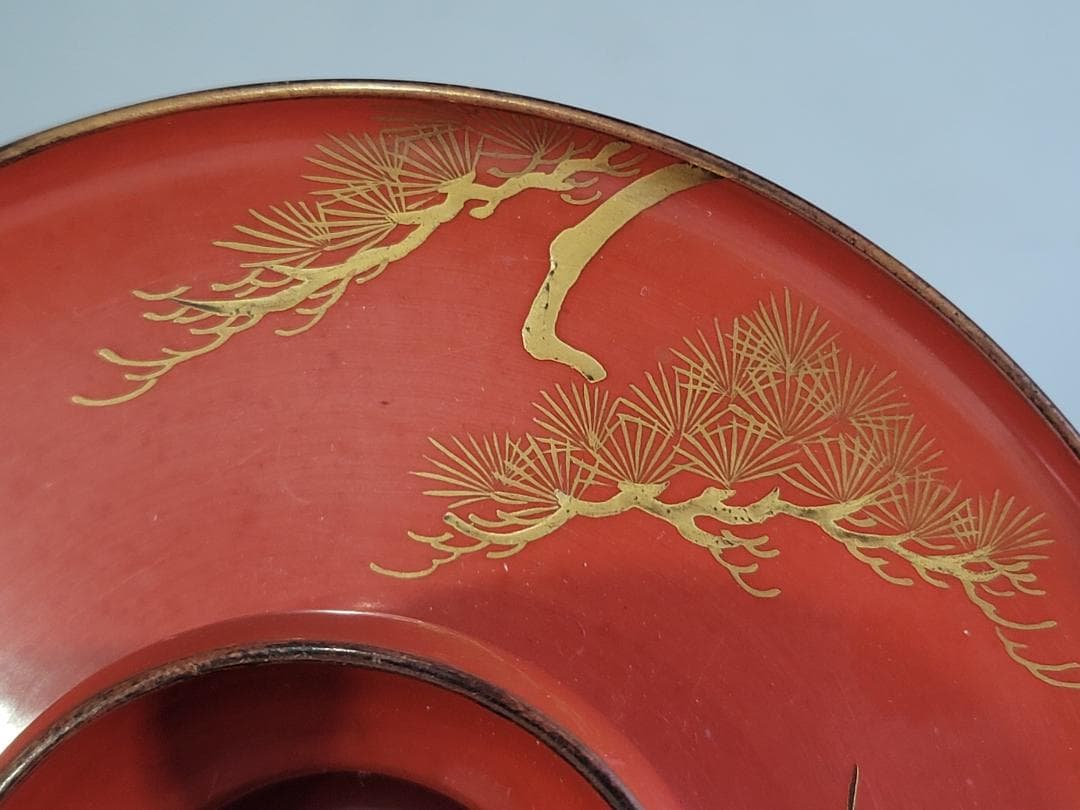 DT589 茶道具 朱塗 松竹梅蒔絵 天目台 時代物