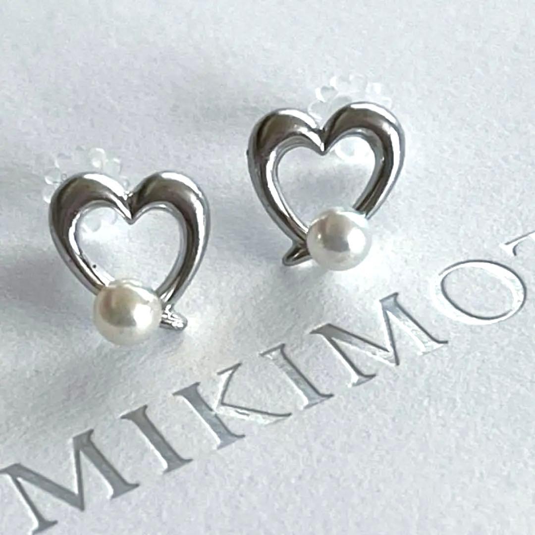 MIKIMOTO ハート型ピアス ベビーパール付き K18WG 希少