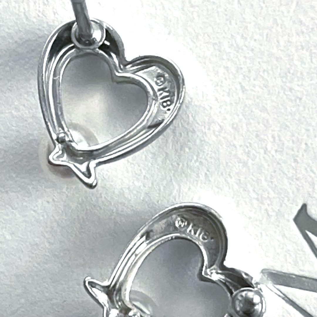 MIKIMOTO ハート型ピアス ベビーパール付き K18WG 希少