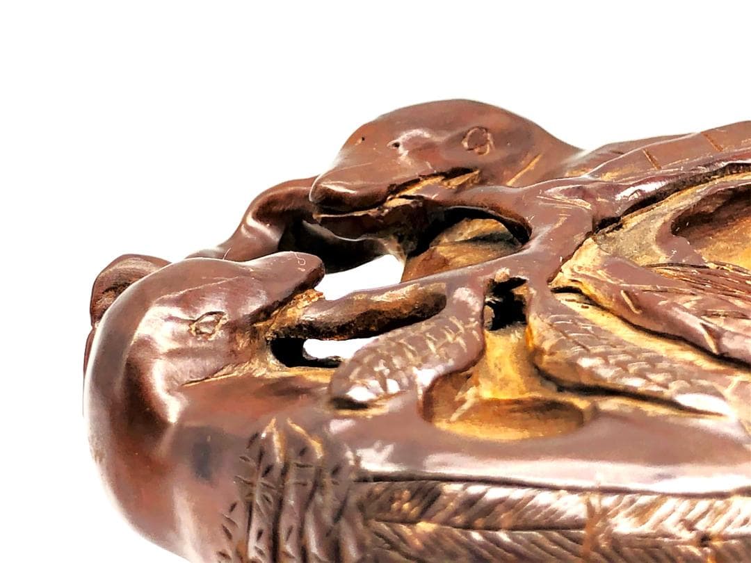 【 獺図木硯 】　カワウソ容彫り　骨董 　桐箱付き