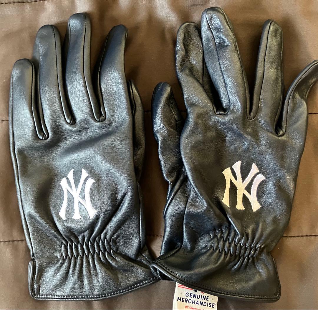 インフィールダーデザイン　ヤンキース　本革　手袋　スマホタッチ　ネイビー