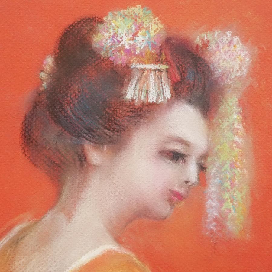 永島公子 パステル画 人物画 絵画 肉筆 額装 美術 芸術 美術品 アート