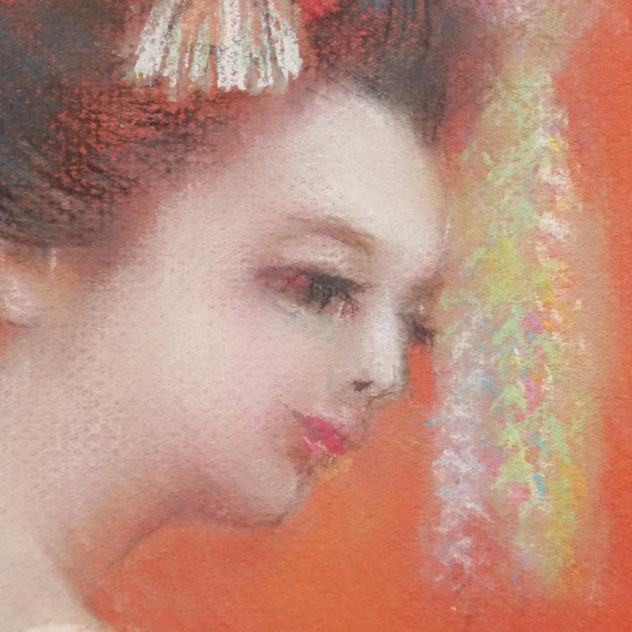 永島公子 パステル画 人物画 絵画 肉筆 額装 美術 芸術 美術品 アート