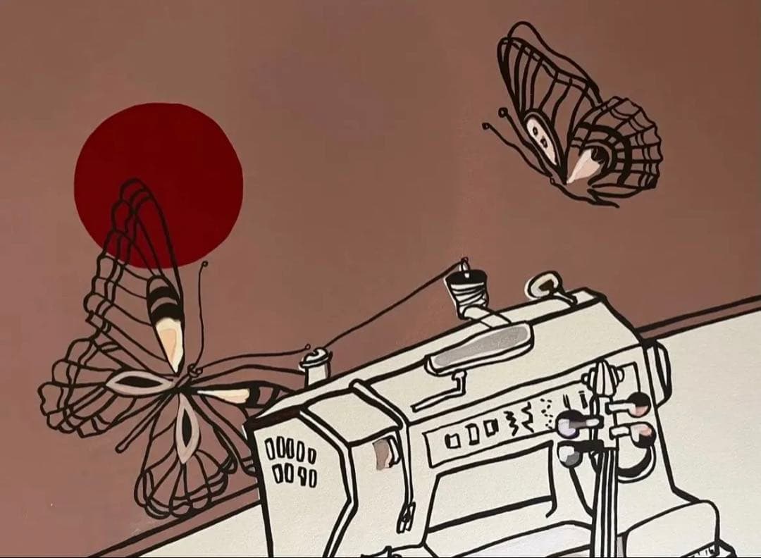 シルクスクリーン　限定版　サイン、ED有　額入り　ジニー・キム　希少　蝶