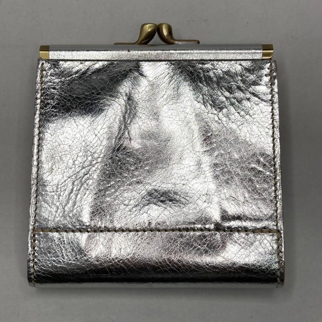 希少未使用 イルビゾンテILBISONTE がま口 折り財布 ロゴ型押しシルバー