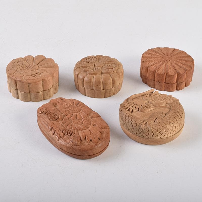 茶道具　木彫　菊刻　龍刻など　香合　5点まとめて　V　R9234