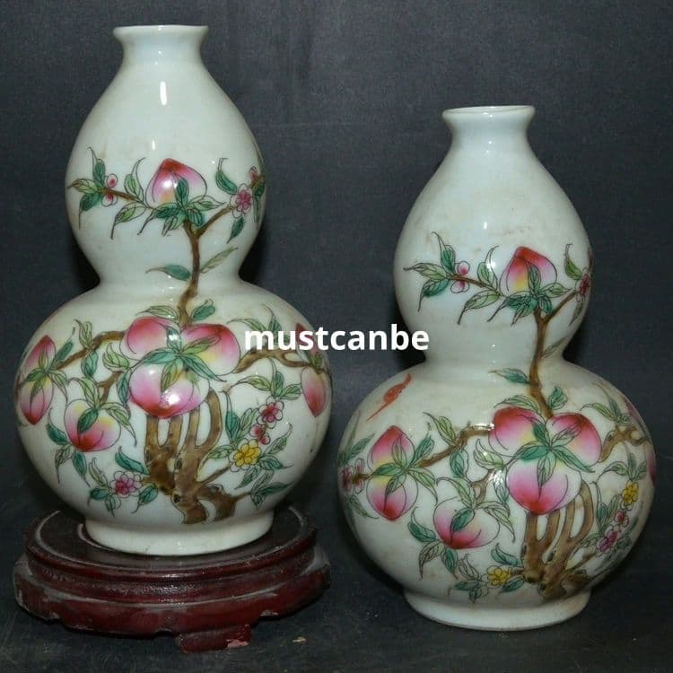 九桃ひょうたん瓶一対 景徳鎮 陶磁器 装飾品 現代工芸品 美術品 置物