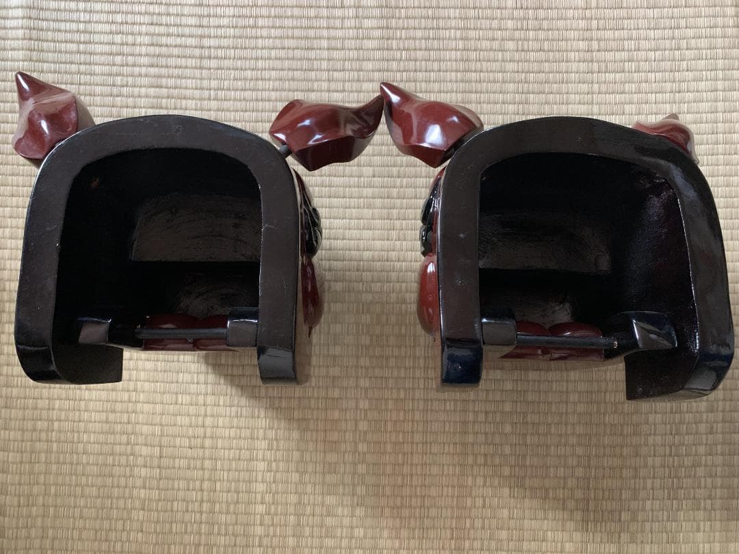 獅子頭　一対　夫婦　雄雌　木製　獅子舞