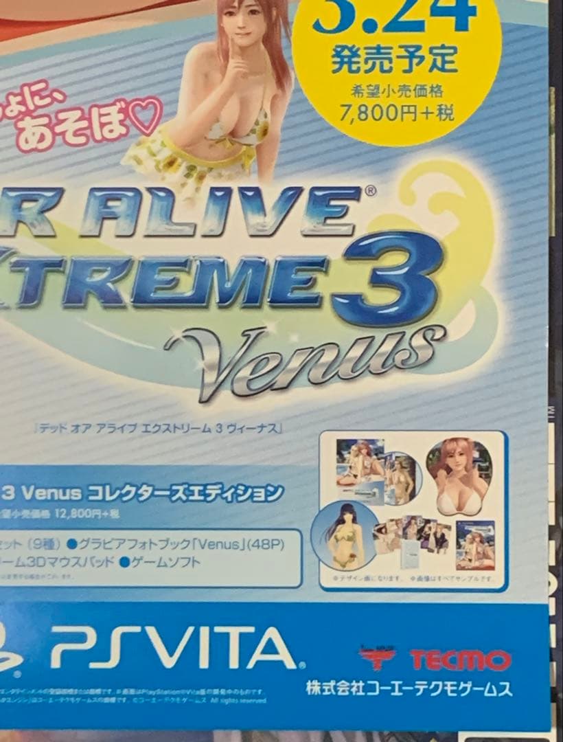 【B2・一部破れあり】 DOA エクストリーム3 vita版 販促 ポスター