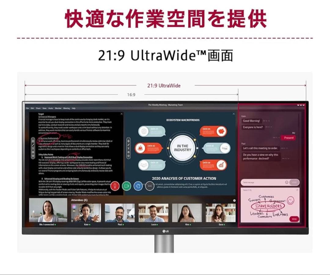 【美品・傷汚れ無し】LG UltraGear 34WP60C-B