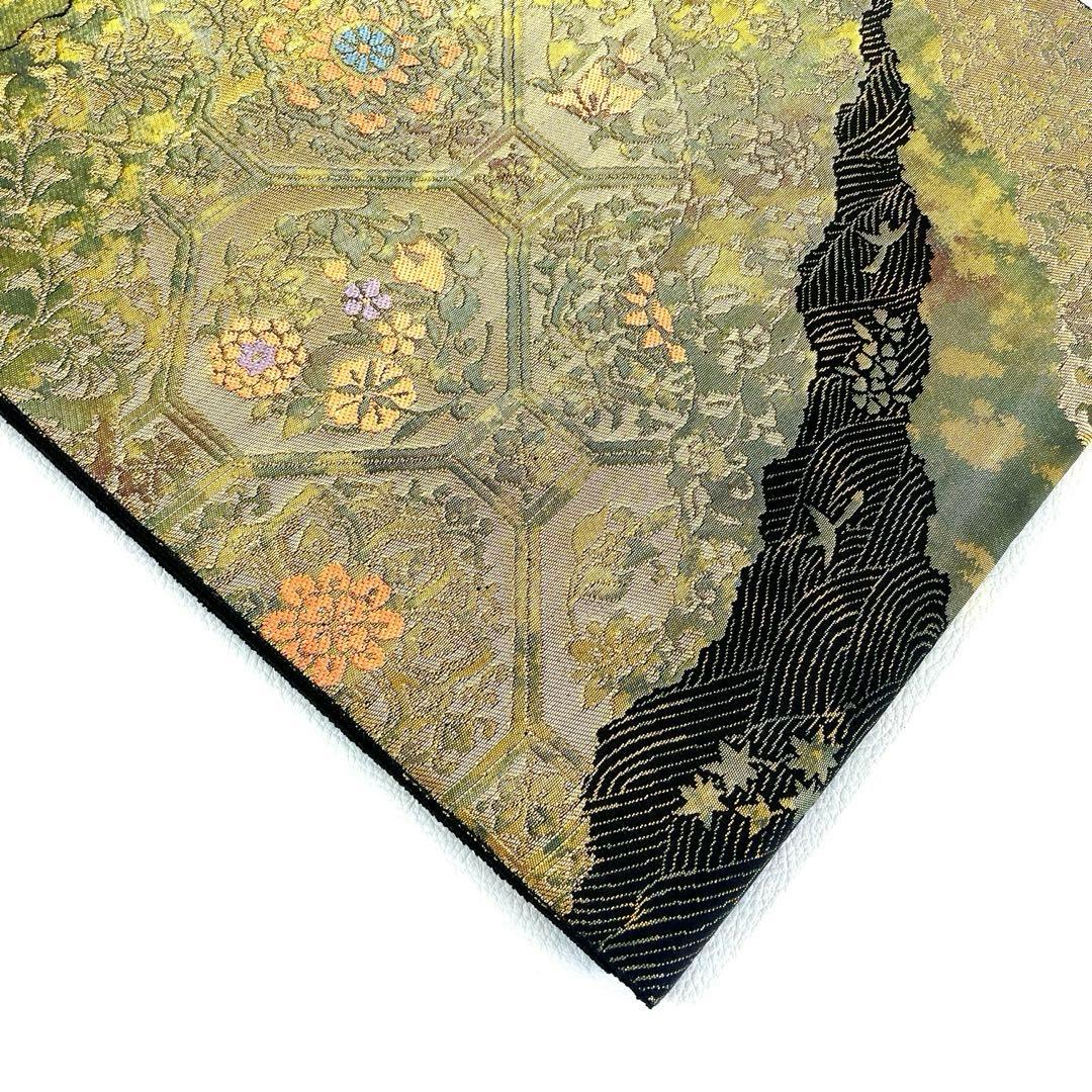 帯4896 ●服部織物謹製 こはく錦 手工芸 高級 正絹 六通 袋帯