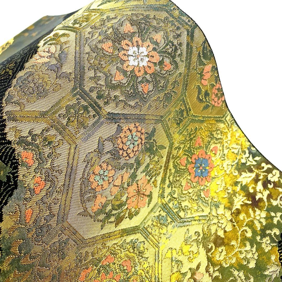 帯4896 ●服部織物謹製 こはく錦 手工芸 高級 正絹 六通 袋帯