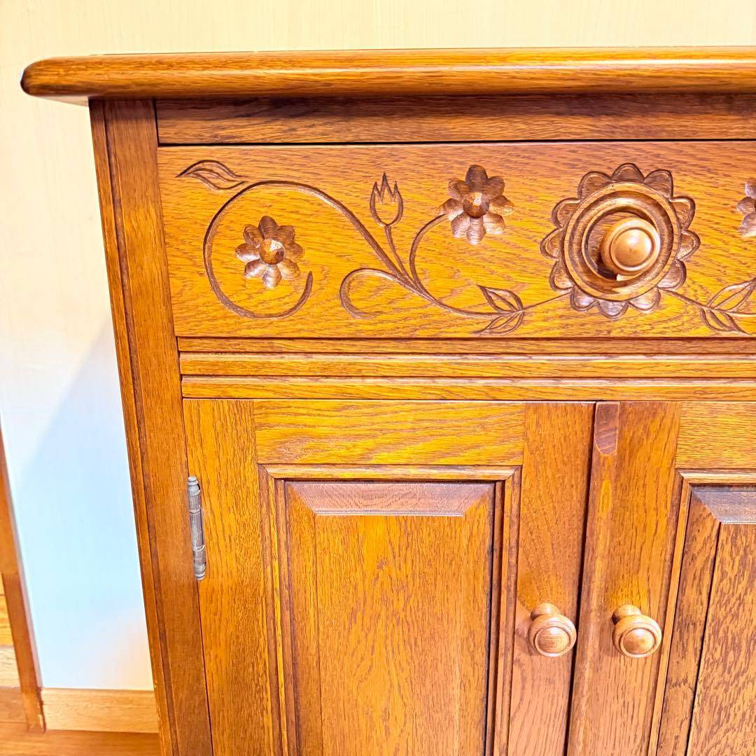 【希少】勇峰工芸 花柄キャビネット 旭川家具 キャビネット